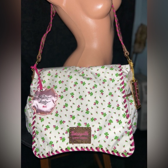 Betsey Johnson white pink rosebud signature print Barbie...